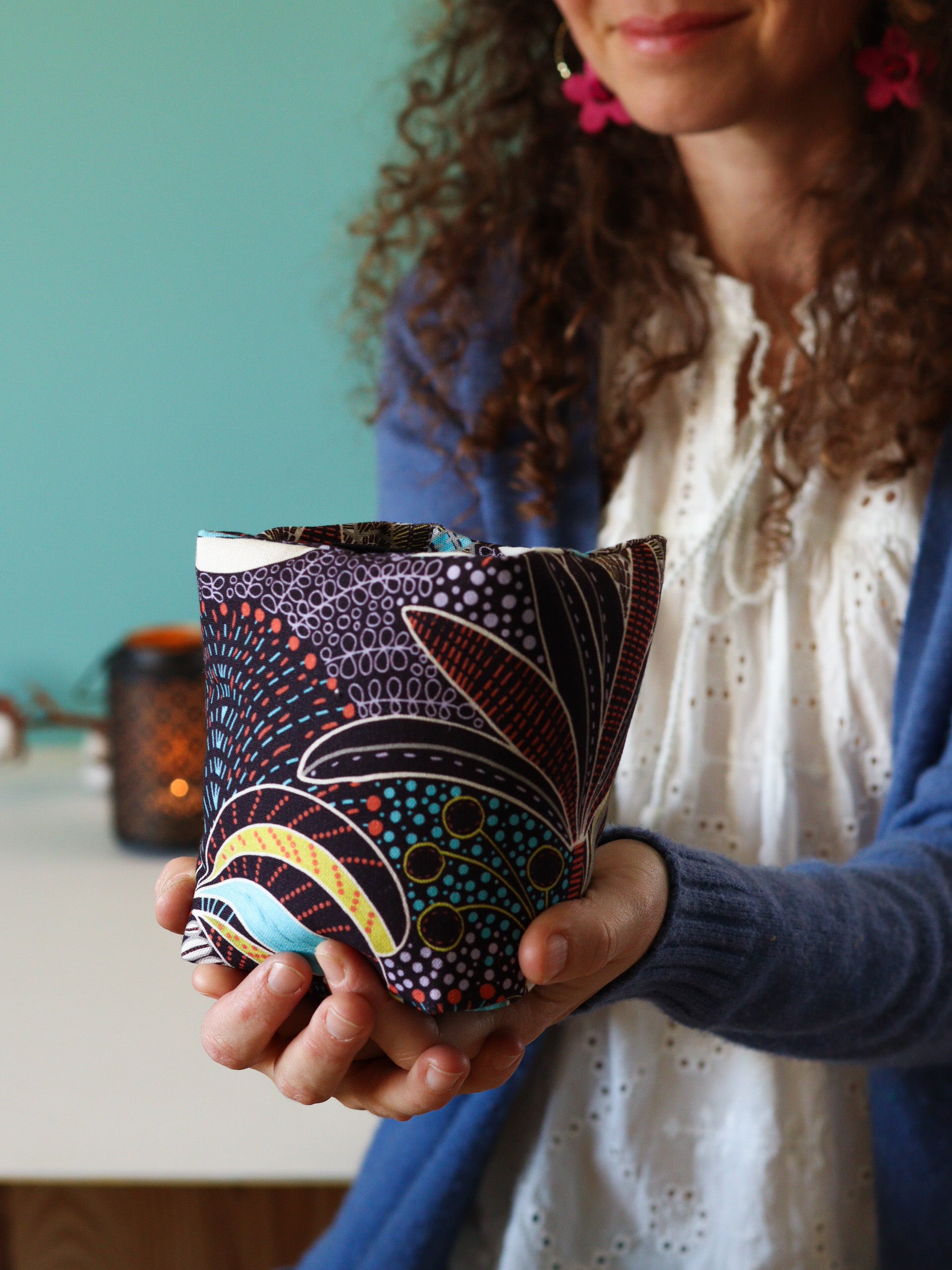 bouillotte graines lin bio artisanale made in france palmier noir jaune bleu