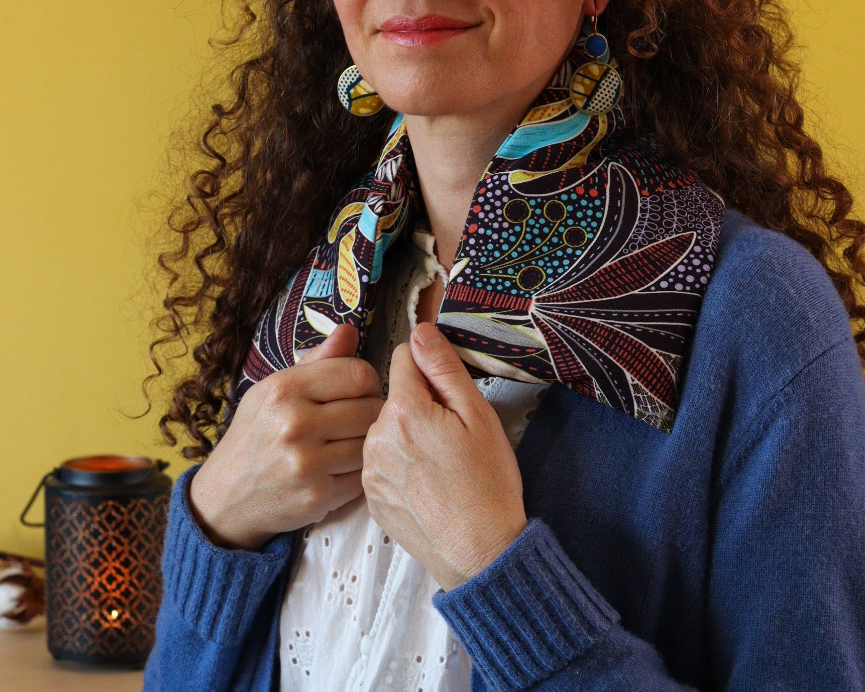 bouillotte graines lin bio artisanale made in france palmier noir jaune bleu