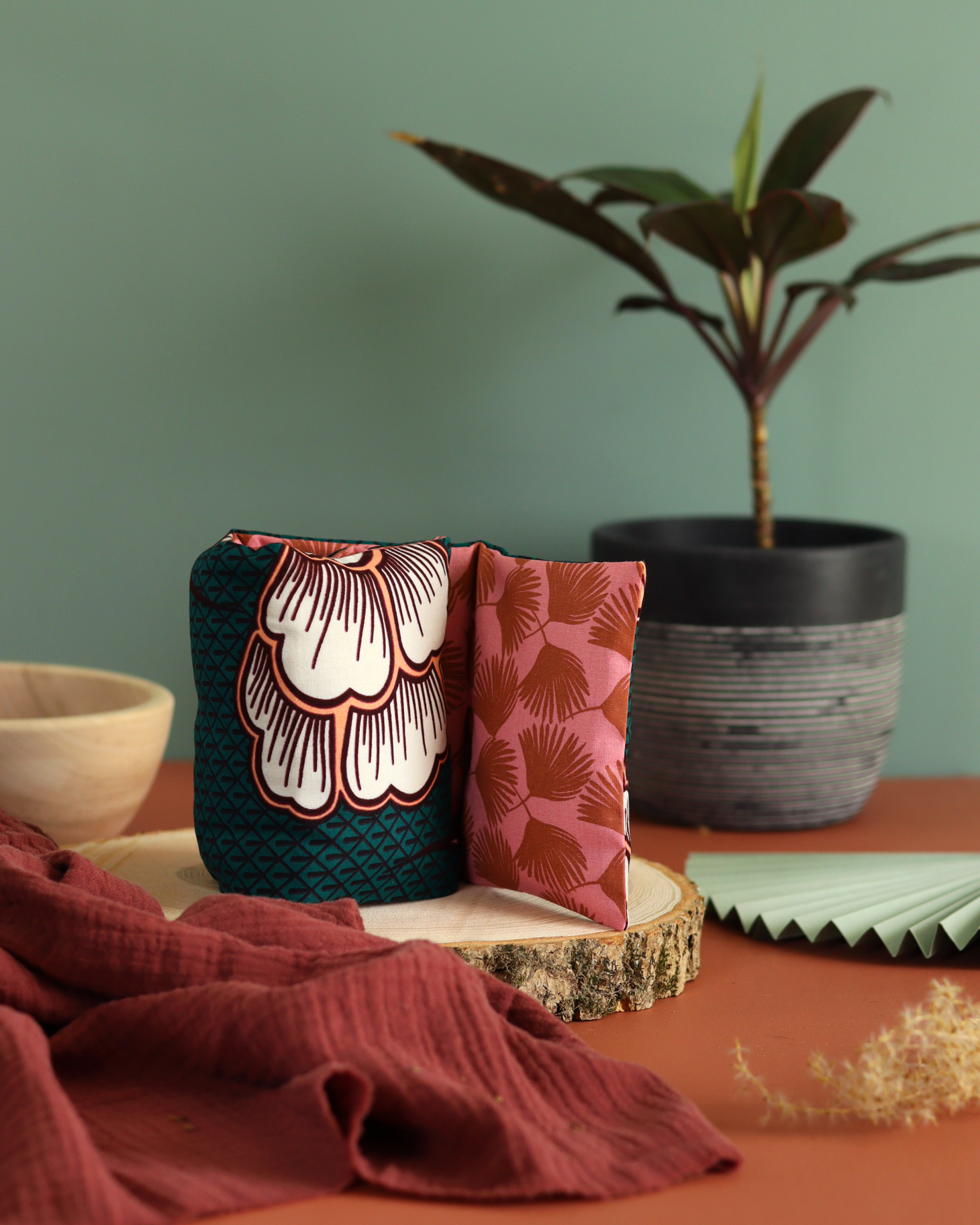 bouillotte longue micro-ondes graines lin bio tissu africain