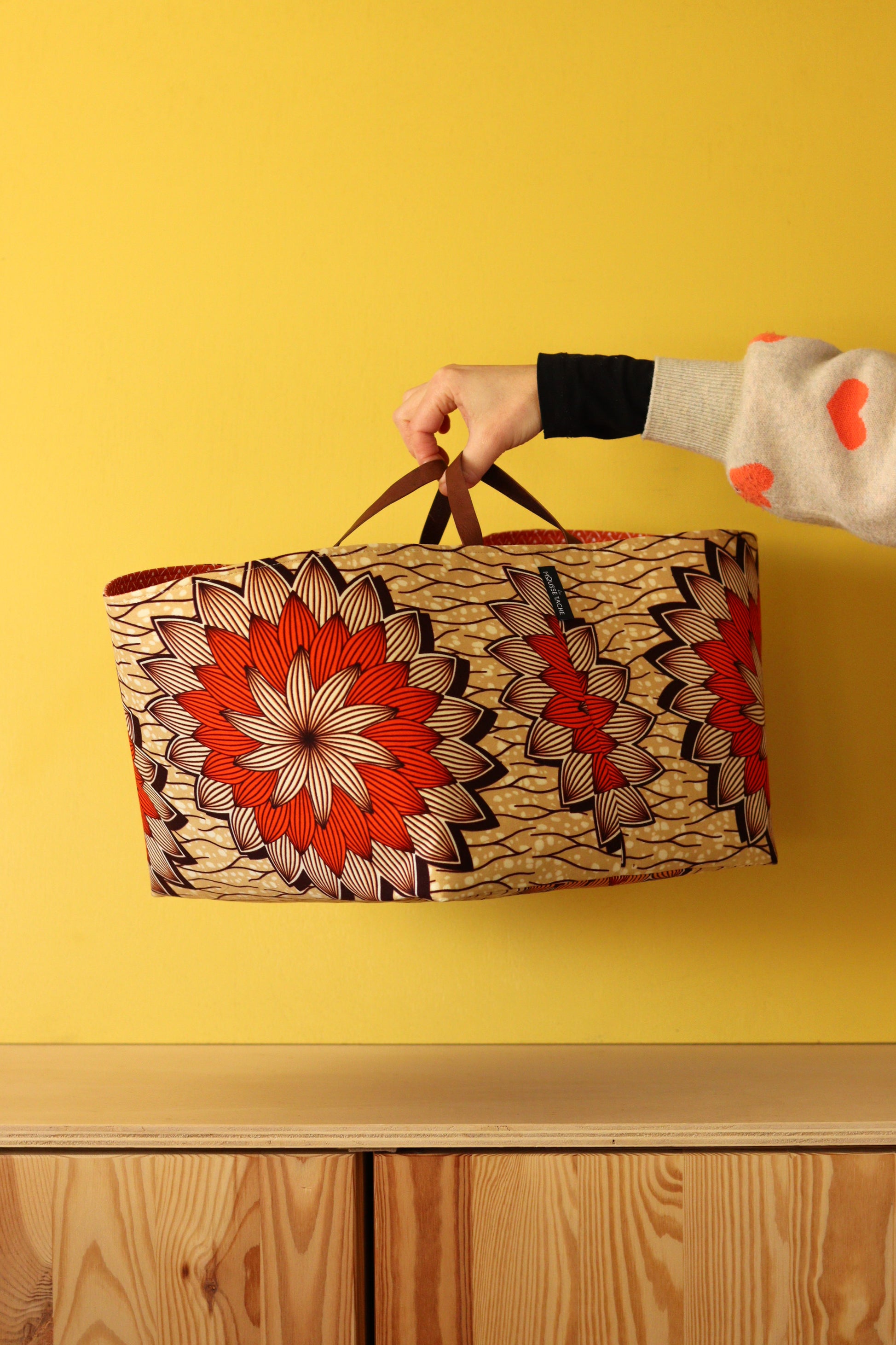 panier cache-pot grande taille avec anses cuir recyclé