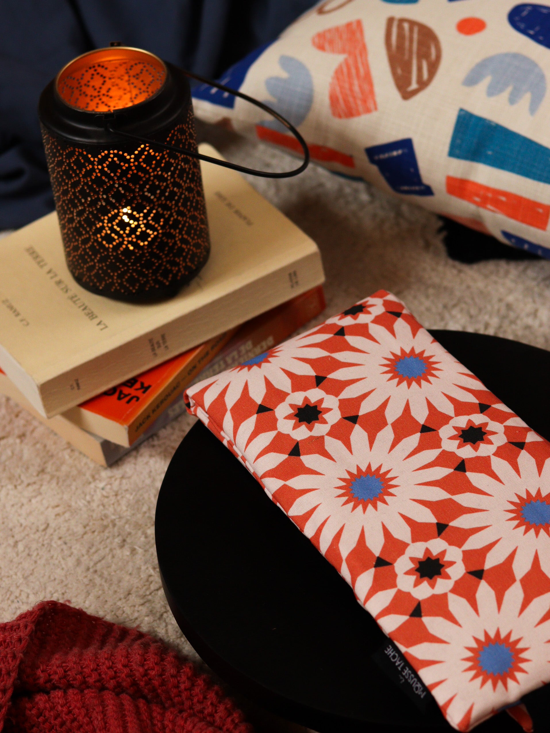 détail ceinture bouillotte colorée orange aux graines lin bio, fabrication française