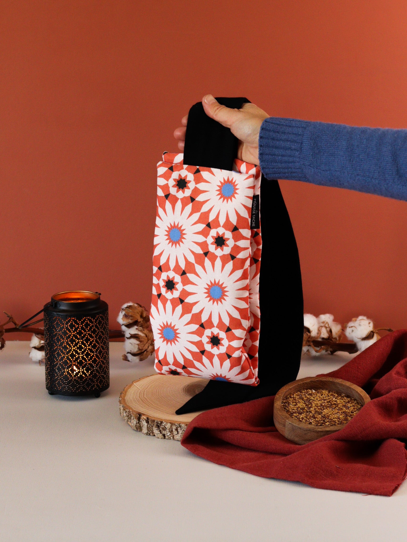 ceinture bouillotte colorée orange aux graines lin bio, fabrication française