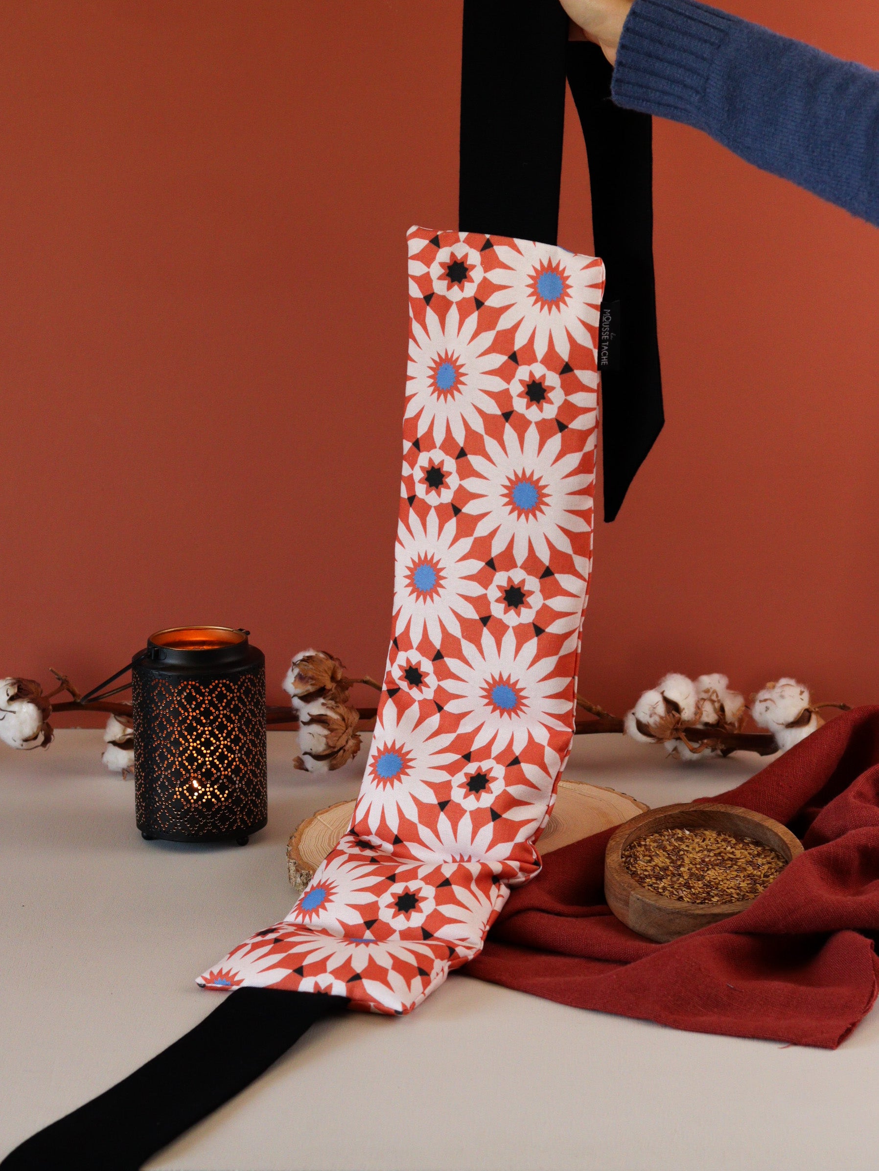 ceinture bouillotte colorée orange aux graines lin bio, fabrication française