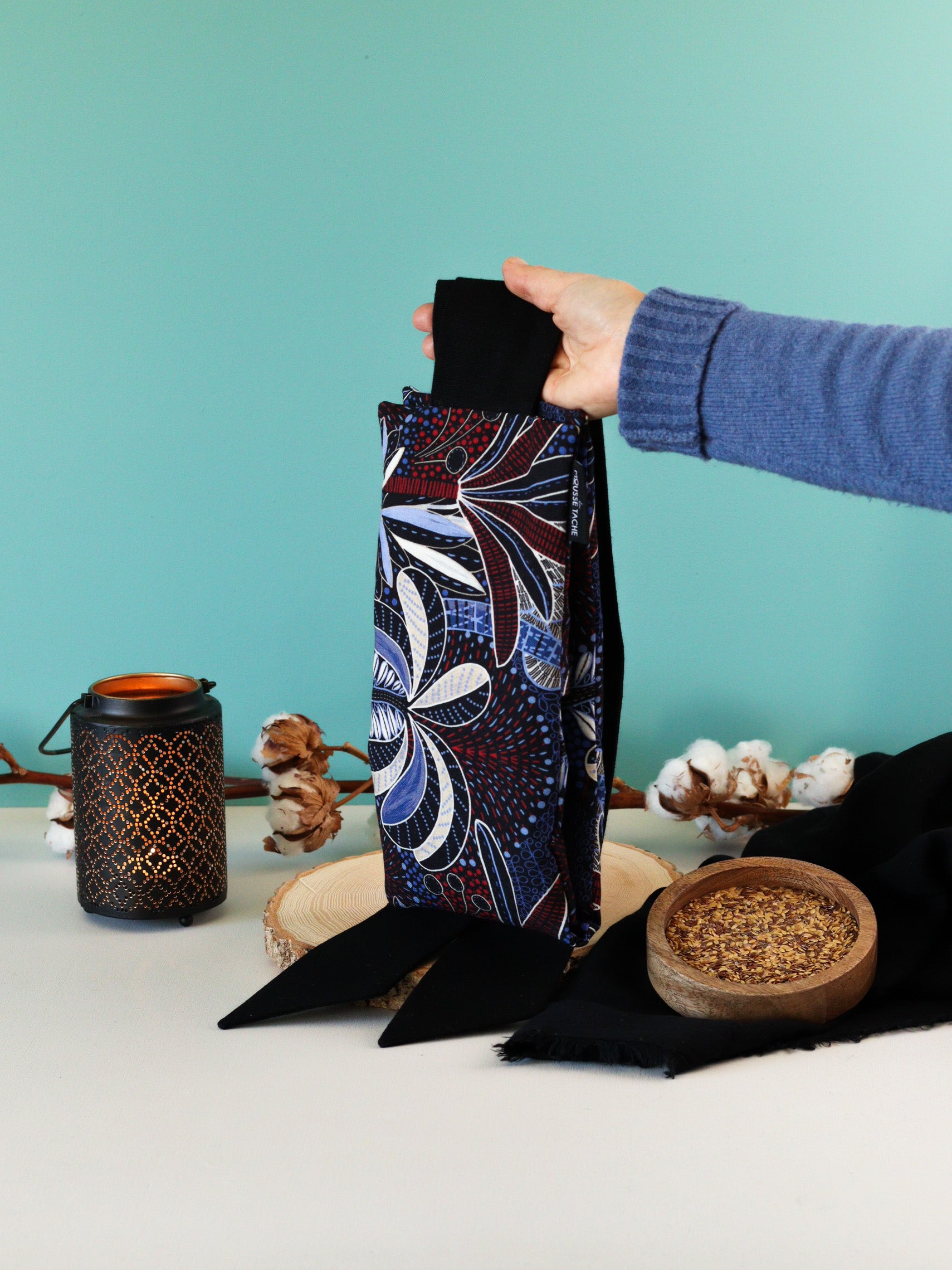 ceinture chauffante naturelle aux graines de lin bio pour soulager en douceur les petits maux du quotidien, palmier bleu foncé