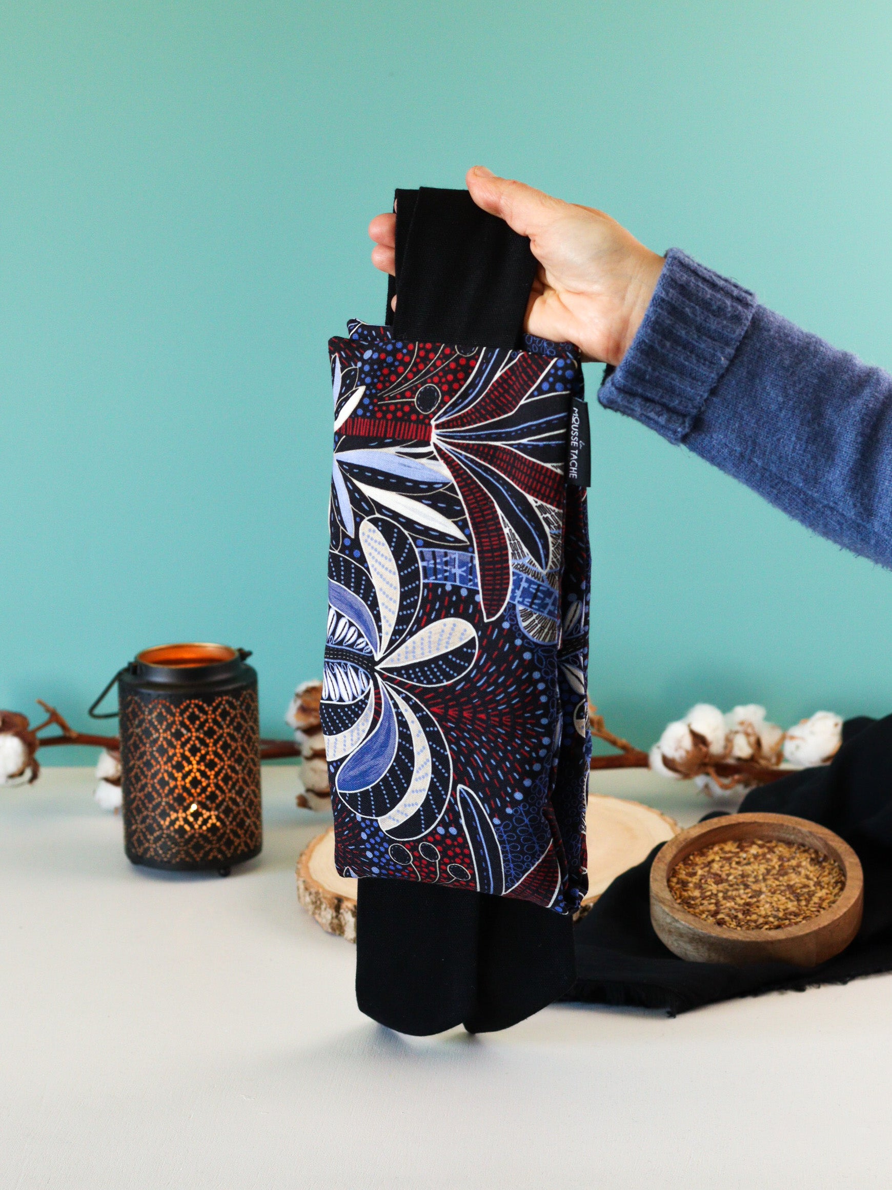 ceinture chauffante naturelle aux graines de lin bio pour soulager en douceur les petits maux du quotidien, palmier bleu foncé