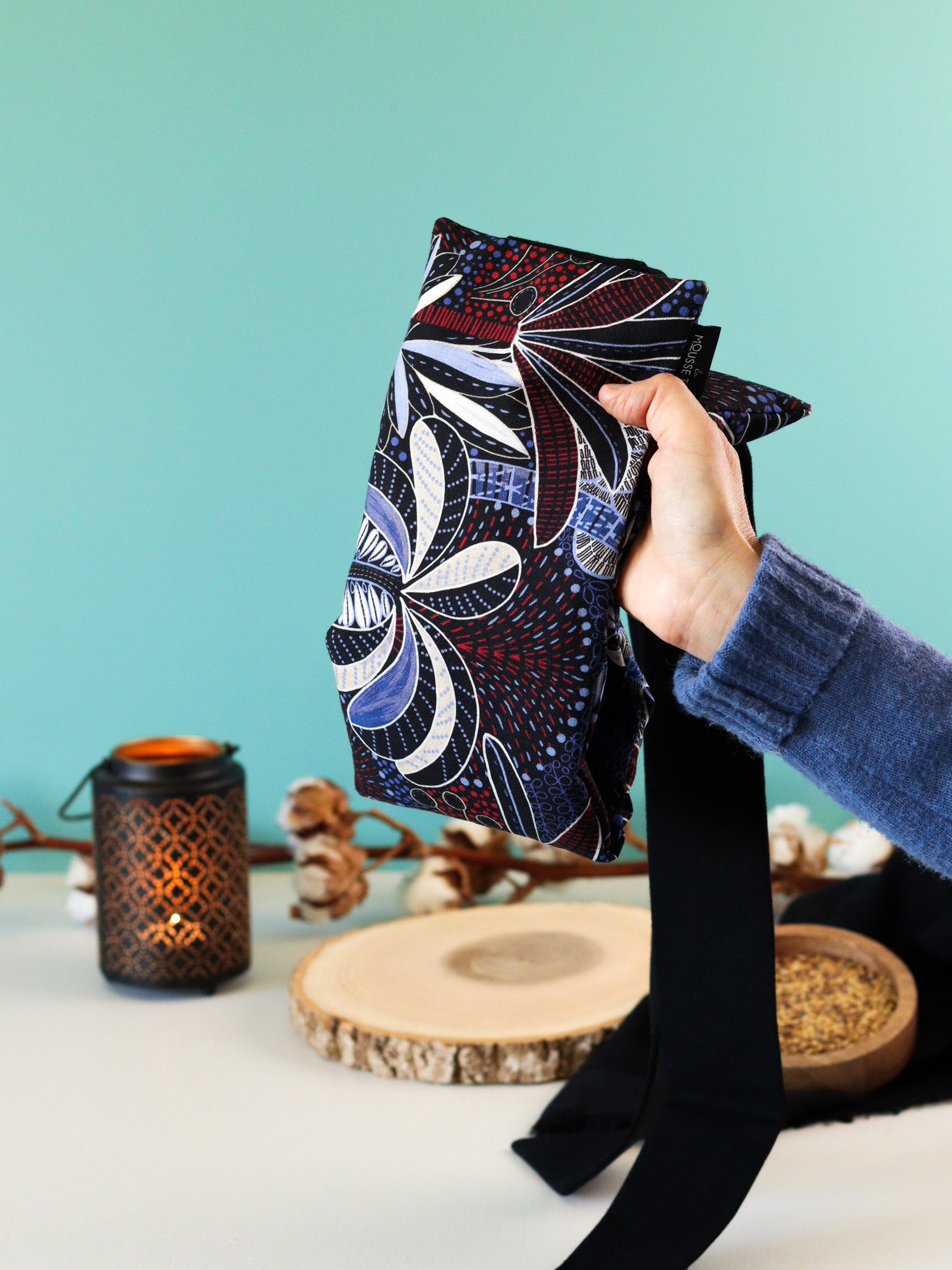 ceinture chauffante naturelle aux graines de lin bio pour soulager en douceur les petits maux du quotidien, palmier bleu foncé