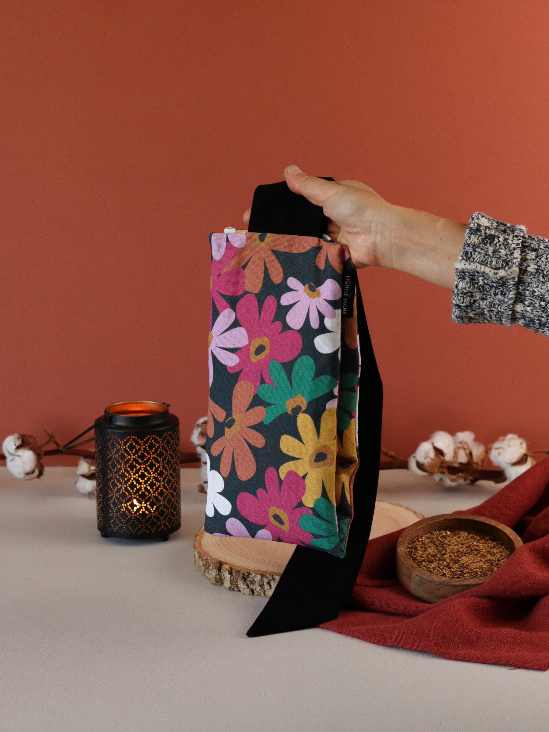 ceinture chauffante graines-lin bio soulage douleurs au naturel fleurs retro caravane