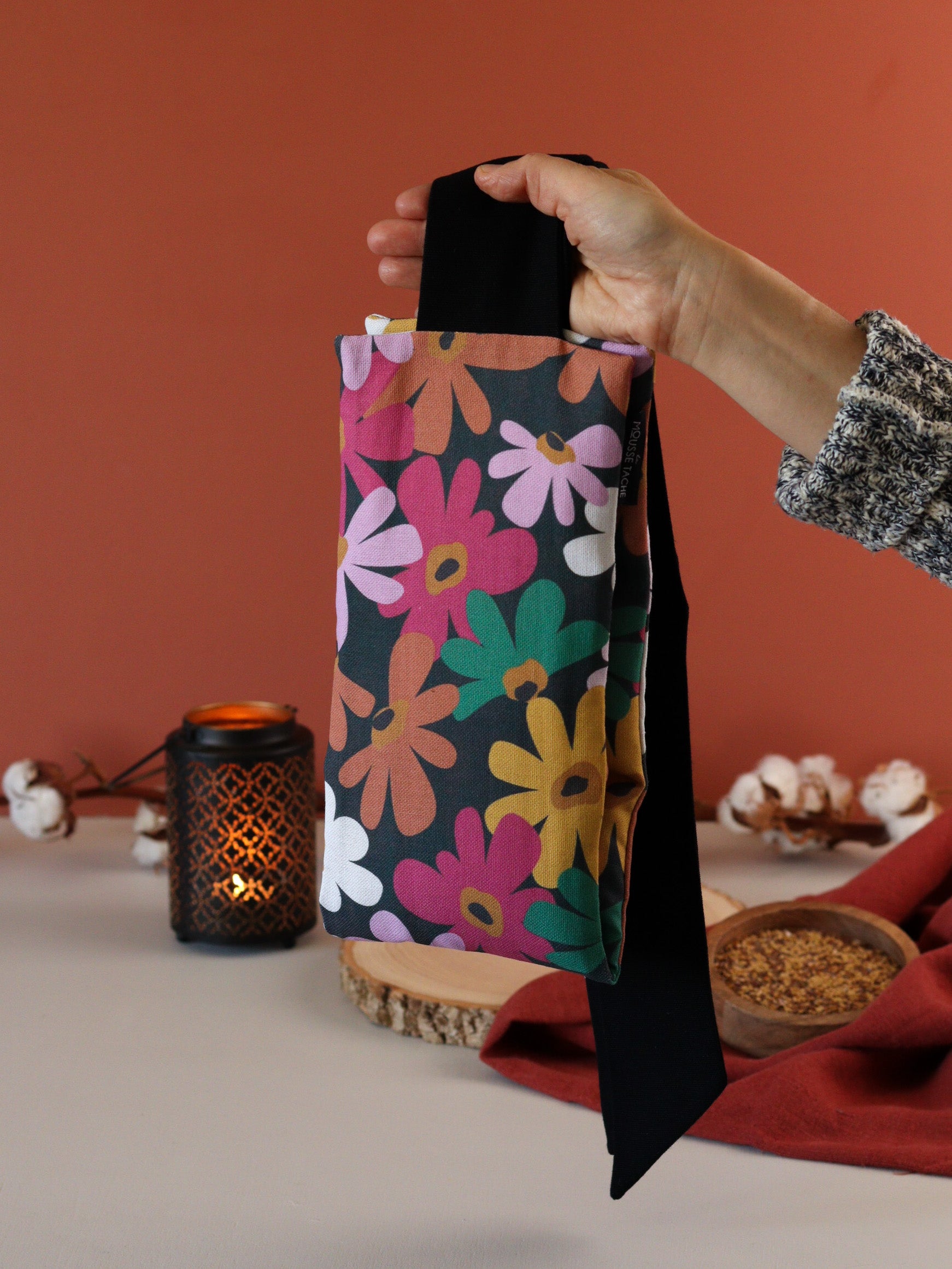 ceinture chauffante graines-lin bio soulage douleurs au naturel fleurs retro caravane