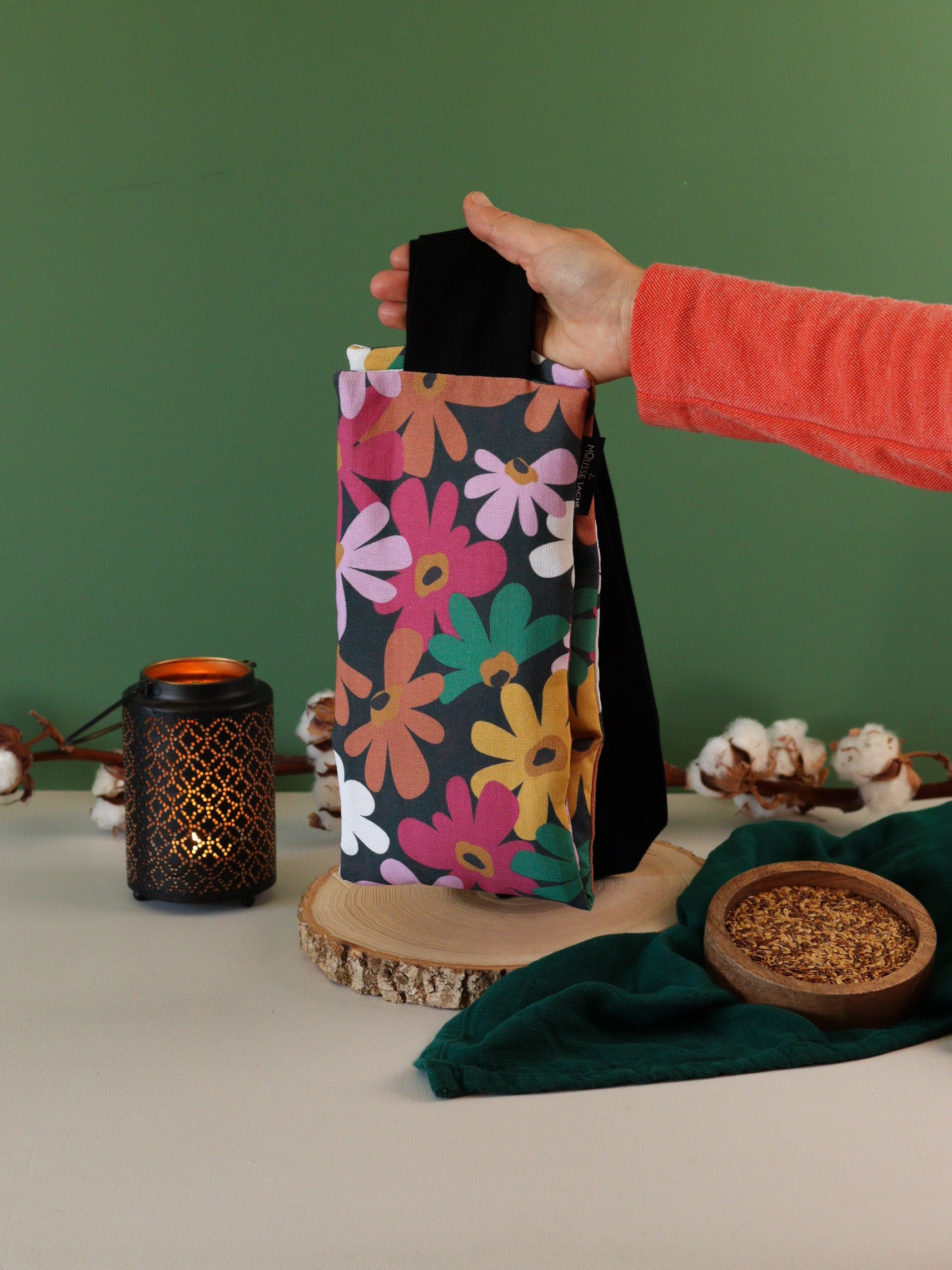 ceinture chauffante graines-lin bio soulage douleurs au naturel fleurs retro