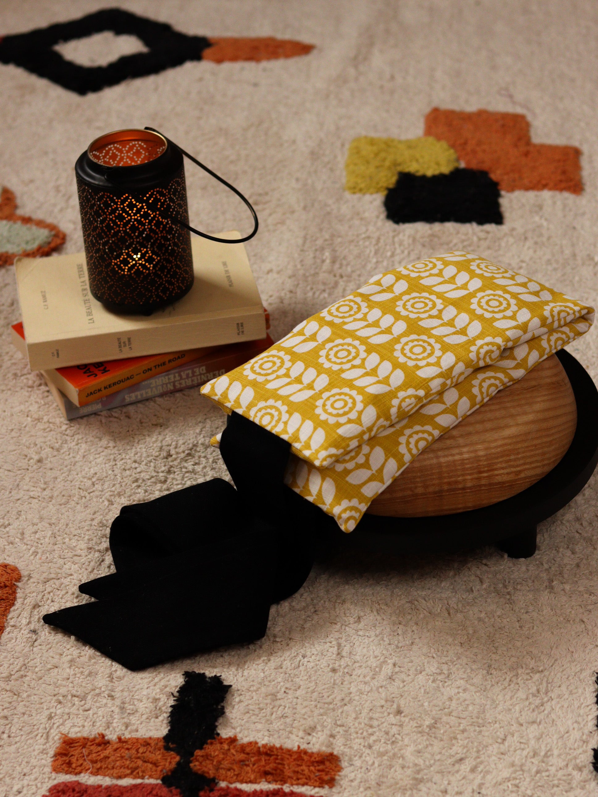 ceinture chauffante naturelle graines lin bio pour soulager dos ventre cadeau ecoresponsable jaune