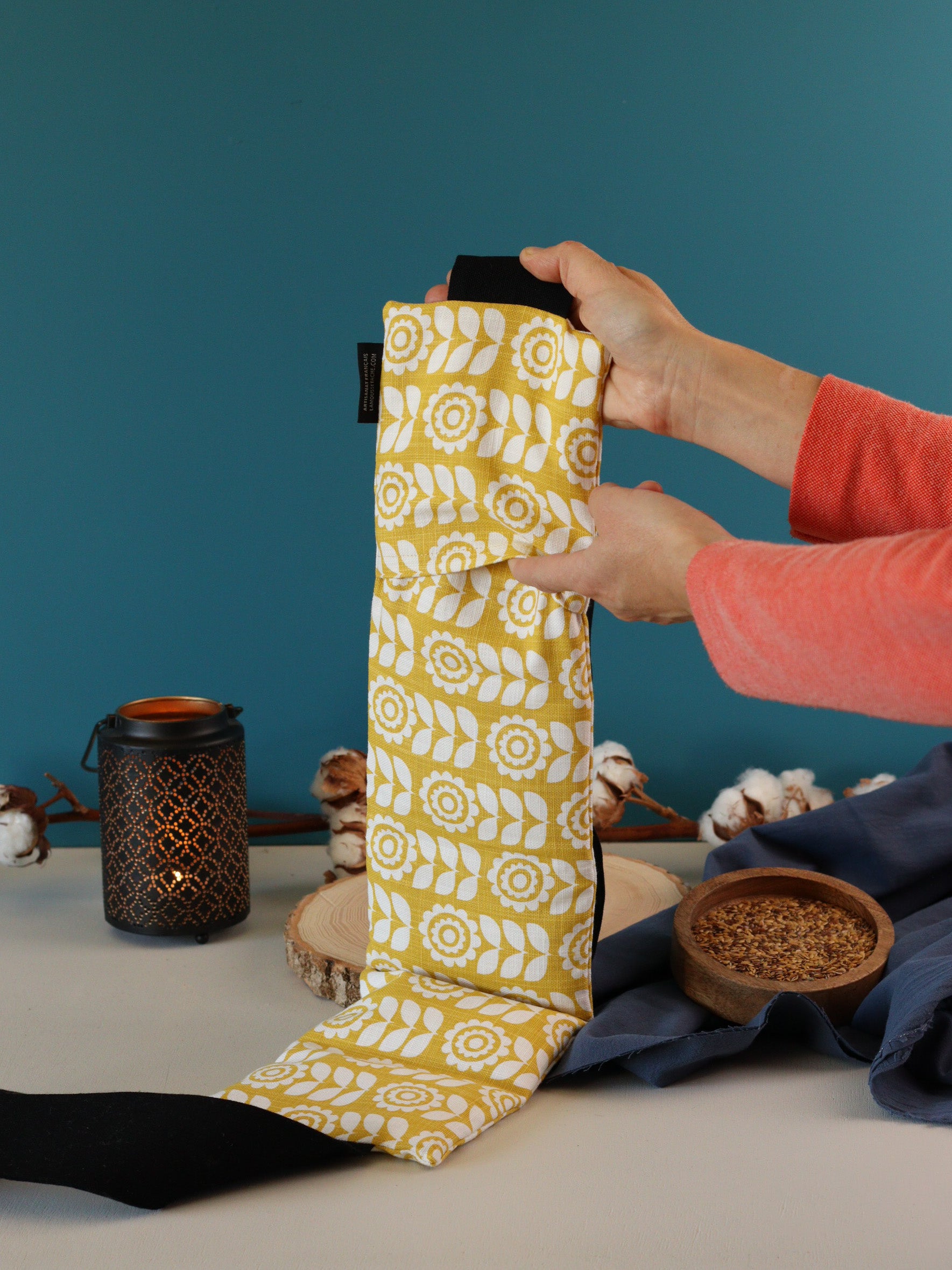 ceinture chauffante naturelle graines lin bio pour soulager dos ventre cadeau ecoresponsable, déhoussable