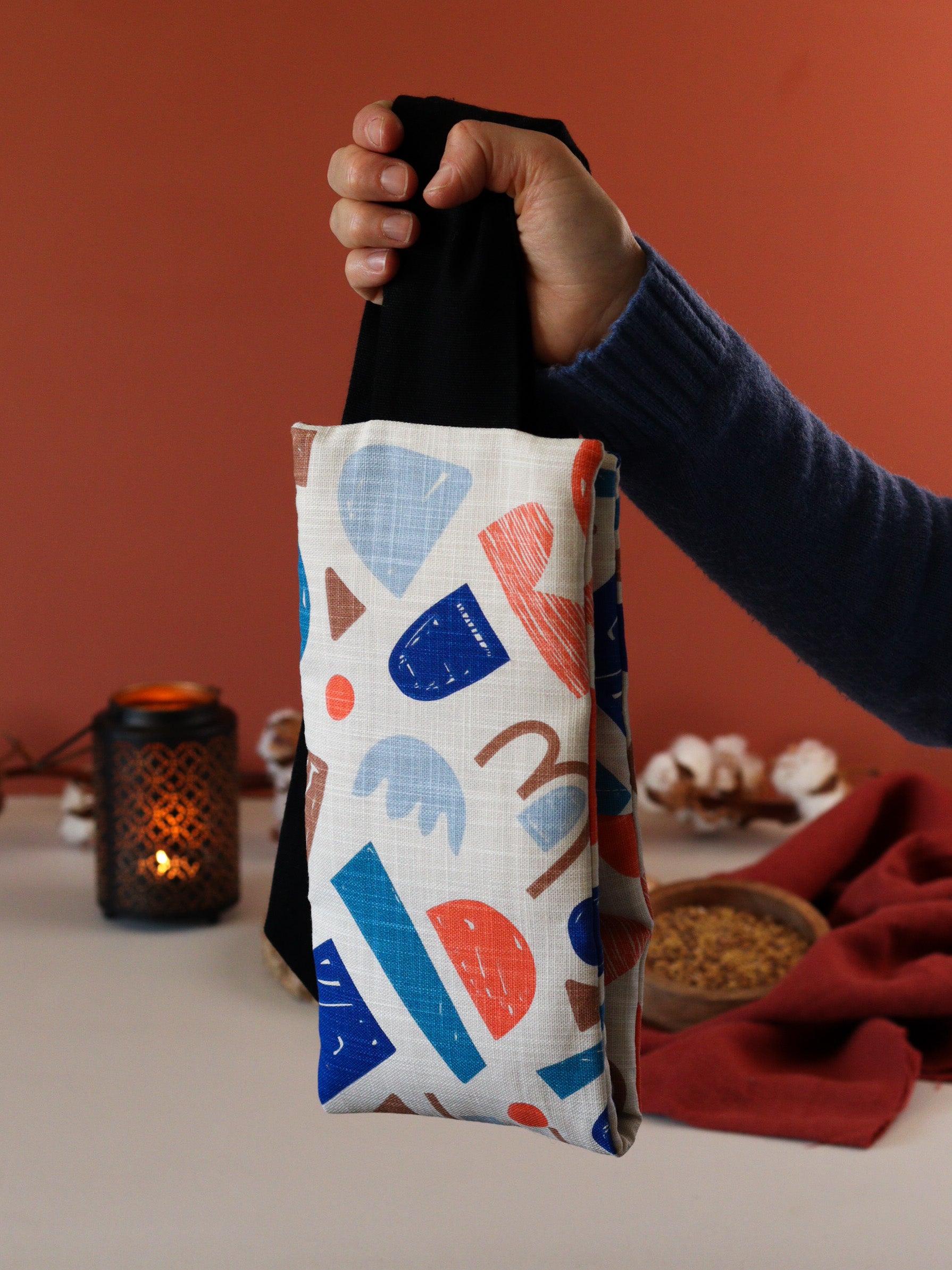 ceinture chauffante naturelle joli tissu cadeau utile écoresponsable orange bleu