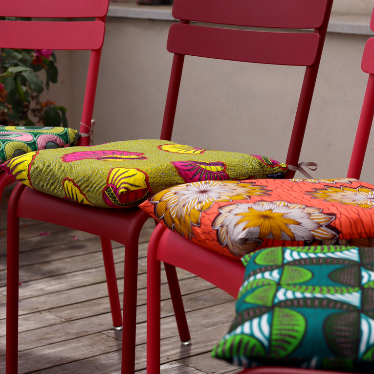 galette de chaise colorée et personnalisée pour chaise luxembourg fermob