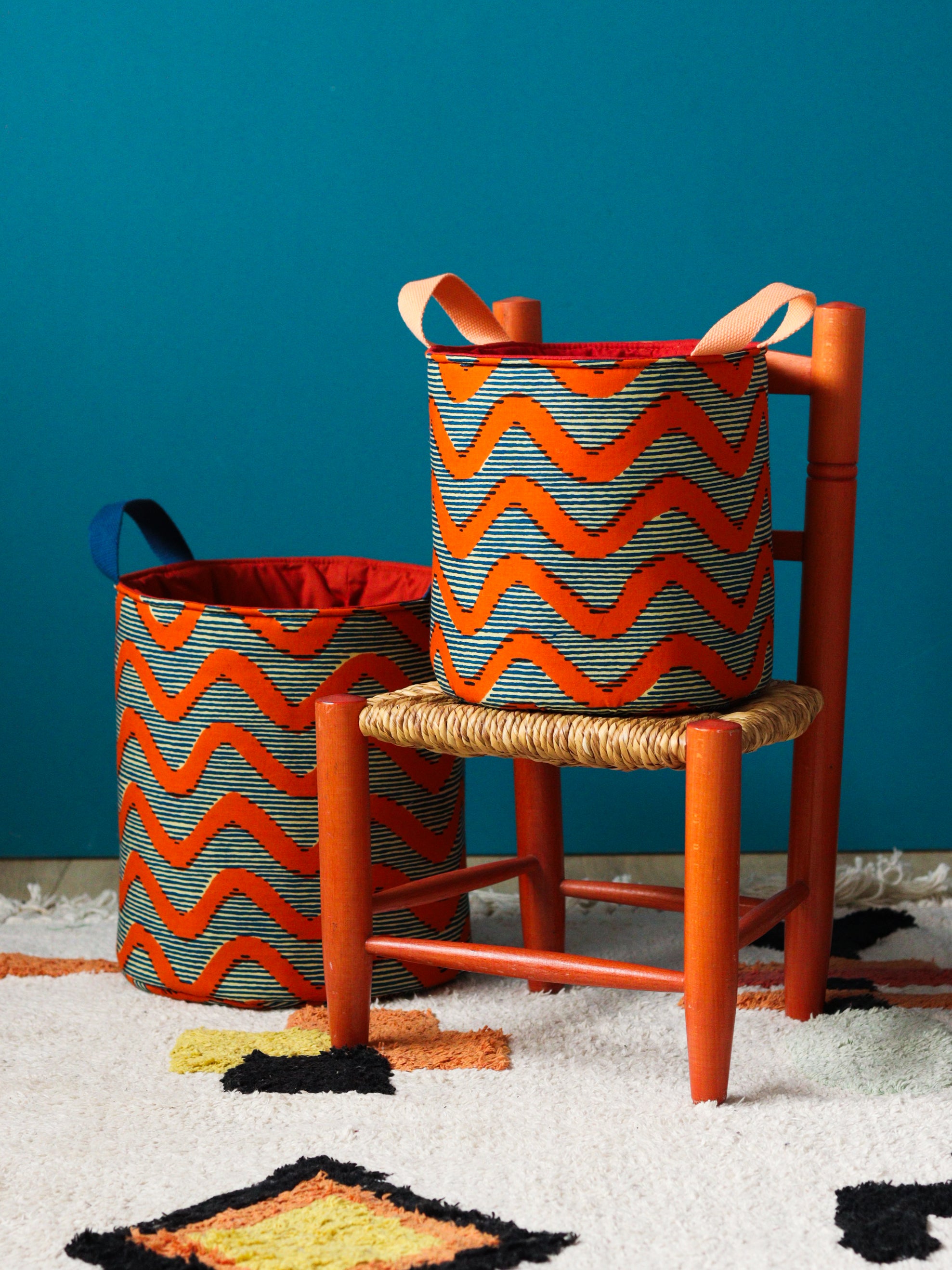 Panier rond Gága M, tissu wax imprimé, rangement salle de bain ou salon