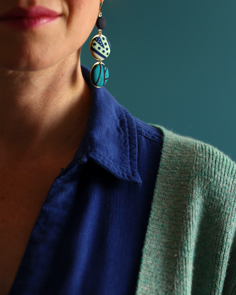 Boucles d'oreilles pendantes en wax céladon et turquoise / Collab' La Mousse Tache X Yum Yum Violette