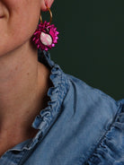 Créoles artisanales en cuir rose brillant et tissu wax rose, boucles d’oreilles légères et originales pour femme, fabrication française