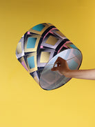 abat-jour de lampe en wax graphique rose et bleu