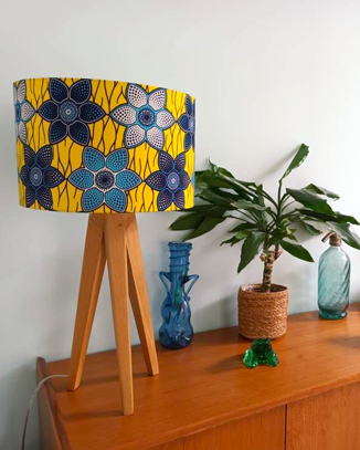 abat-jour lampe wax tissu africain jaune bleu