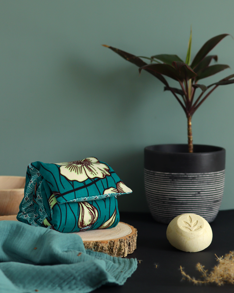 bouillotte cervicales epaules graines lin bio bleu wax tissu africain