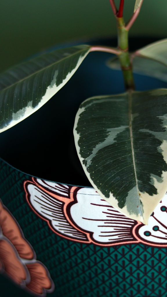 cache-pot decoratif tissu africain vert émeraude