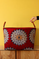 panier cache-pot grande taille bordeaux original avec anses cuir