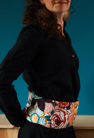 ceinture longue chauffante naturelle avec liens en tissu pour thermothérapie et cryothérapie, soulage le ventre et le dos, aux graines de lin bio, tissu fleurs multicolores