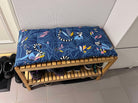 Coussin artisanal sur mesure, tissu jungle imprimé lémuriens, pour meuble d’entrée IKEA molger