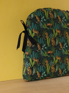 Galette de chaise Tolix sur mesure avec liens en tissu jungle vert avec motifs léopards, pour cuisine