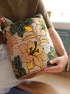 Grand panier déco wax Hibiscus cuivré porté main, décoration salon