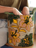 Panier rond wax Hibiscus cuivré L, ambiance décoration intérieure colorée