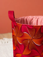 Détail anses coton tissé panier rangement wax M fait main France