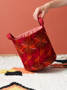 Panier déco M tissu africain wax orange rose cousu main Bretagne
