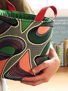 Panier déco M wax vert et rose, porté main