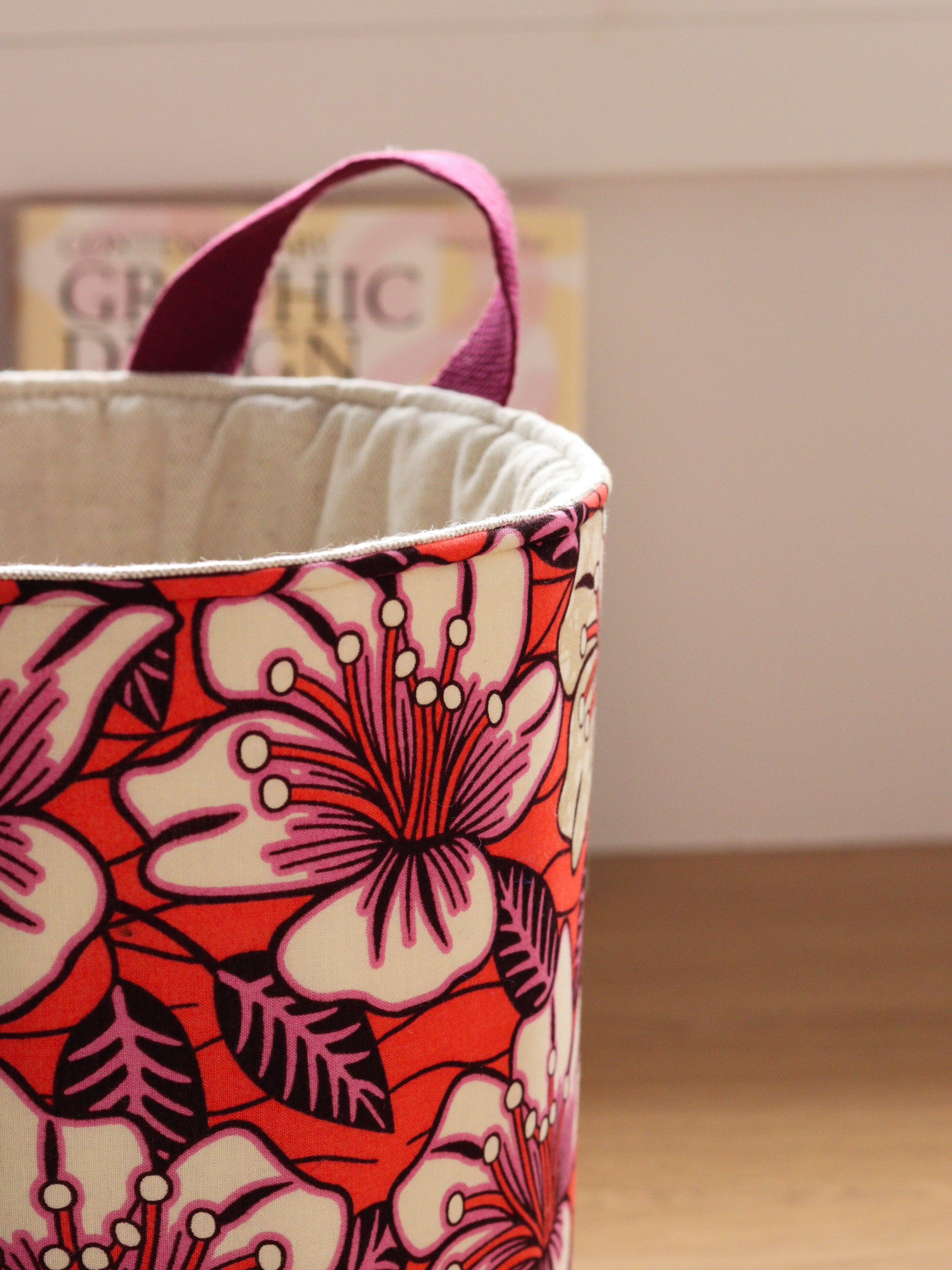 Anses en coton tissé coloré du panier rond wax Hibiscus cousu main