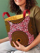 Grand panier rangement wax africain rose L porté main, décoration