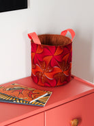 Petit panier tissu africain wax rose orange, décoration entrée maison