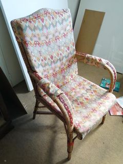 Duo galette de chaise & coussin en wax sur-mesure / Charles rénove son fauteuil en rotin