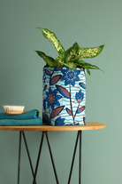 cache-pot plante exotique motif bleu en wax