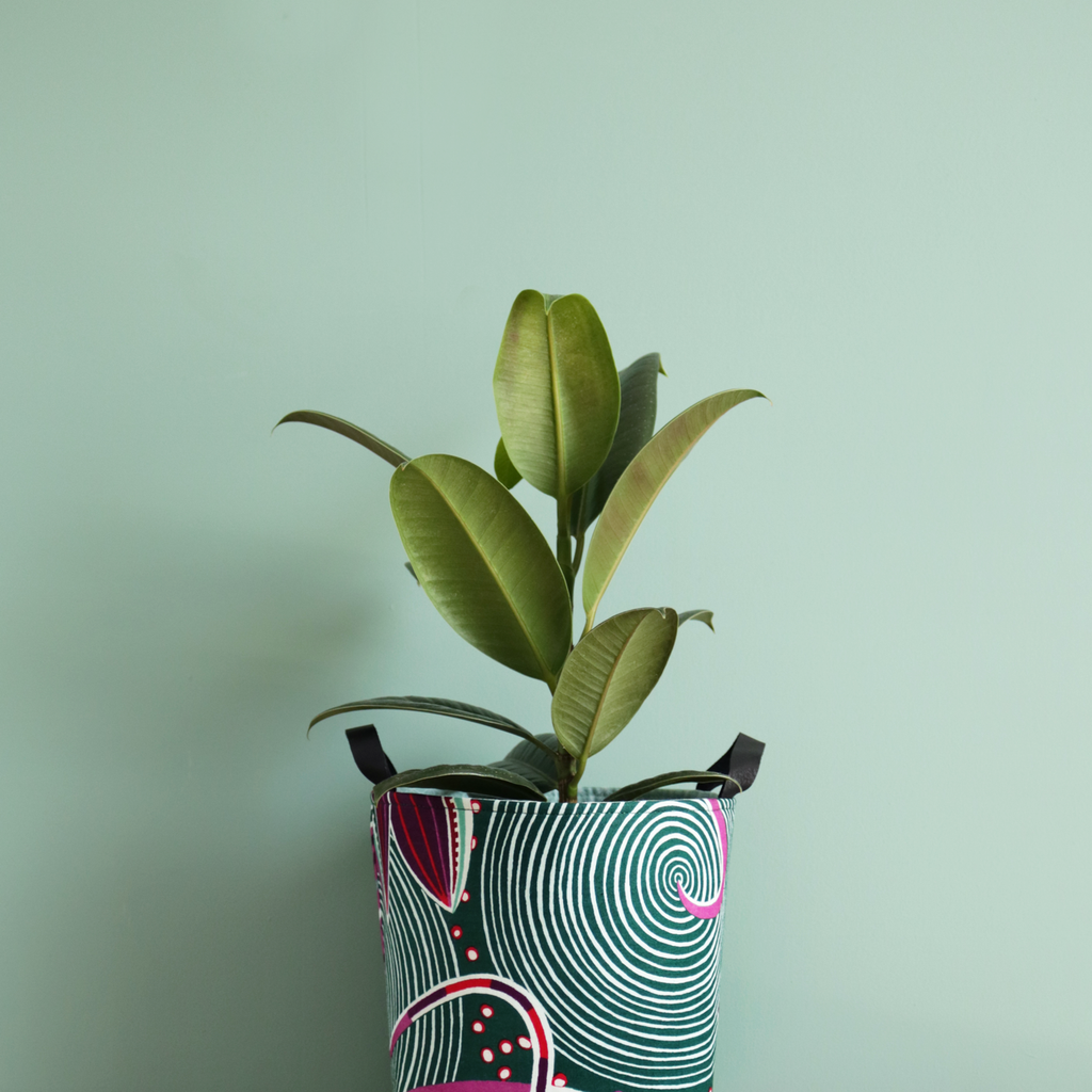 Cache-pot original en tissu inspiré des batiks indonésiens / Java vert émeraude pour Nathalie - LA MOUSSE TACHE