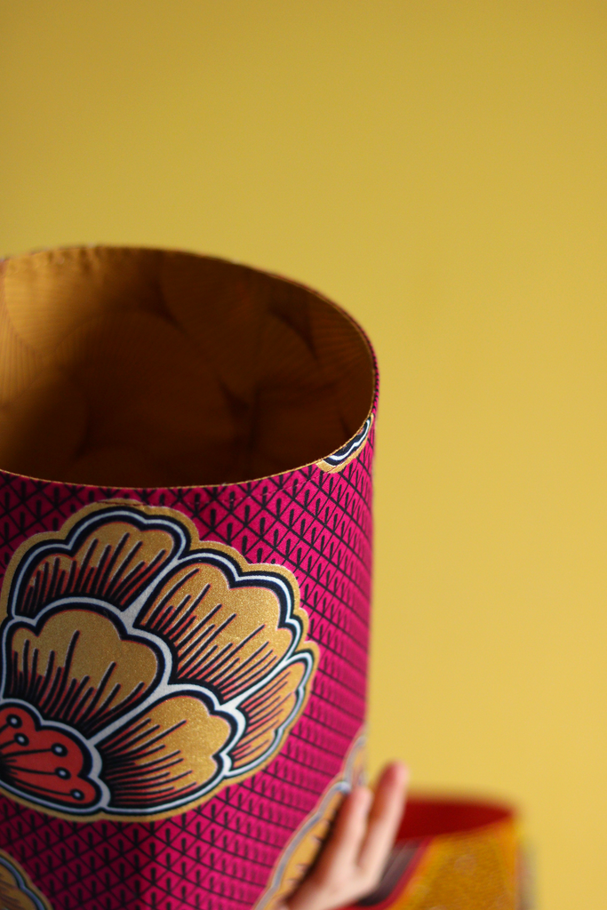 cache-pot décoratif tissu africain rose doré jaune
