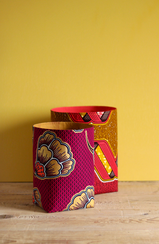 cache-pot décoratif tissu africain rose doré jaune