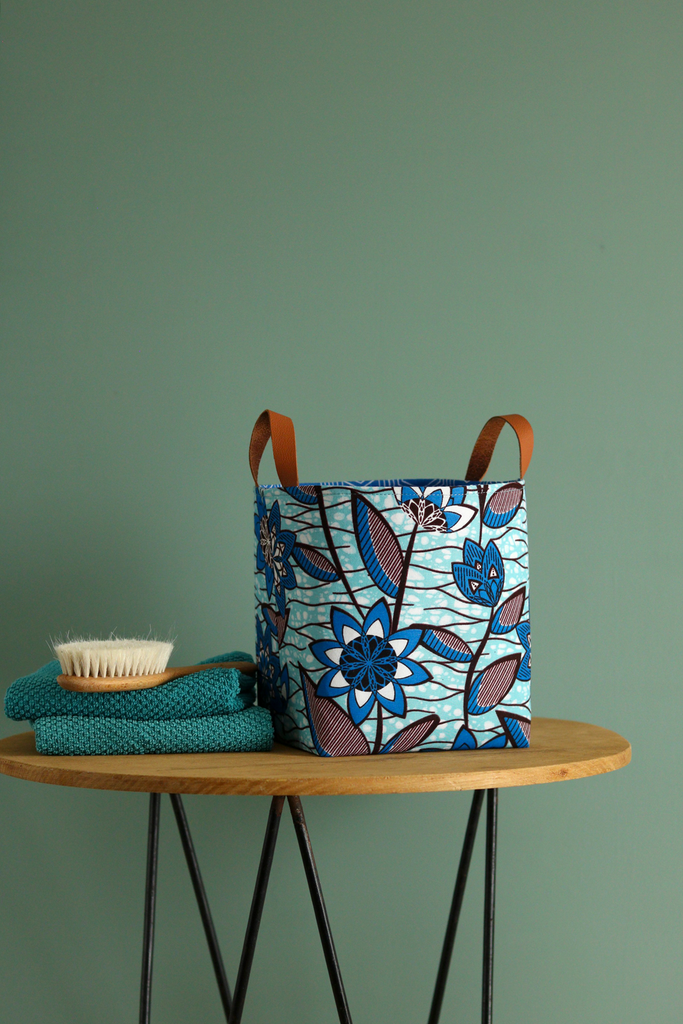 panier rangement salle de bain dressing fleurs bleu wax